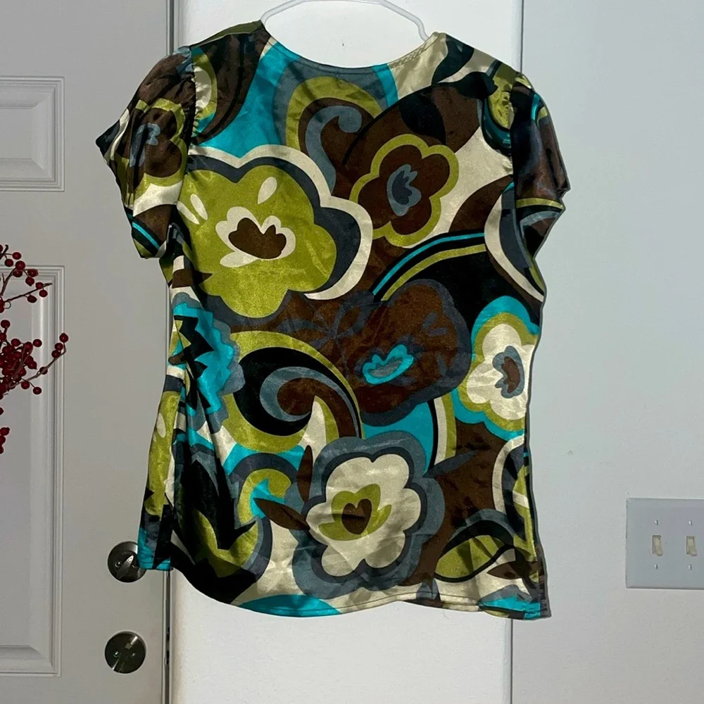 Cato  Colorful Satin Blouse Size L - Picture 3 of 7
